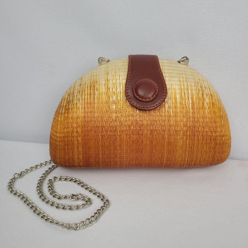 Vintage Le Sac Orange Woven Hard Schell Clutch Purse